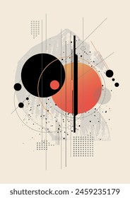 Abstract geometric background with circles, lines and dots. Vector illustration.
