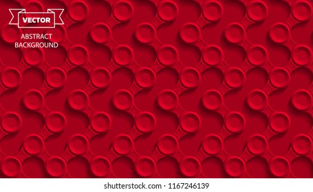 Abstract geometric background with circles. Red seamless pattern.