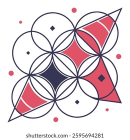 Abstract geometric background with circles and stars. Vector illustration in flat style.