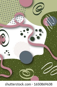 Abstract geometric background. Circles, swirls, waves, lines. Pastel color tones. Modern template for your design. Vector illustration