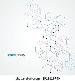 Resumen de fondo geométrico con hexágono de conexión de color