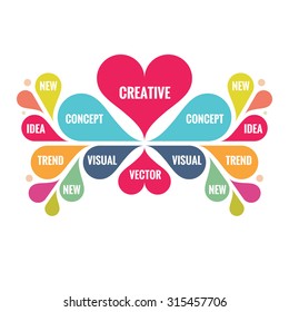 Abstract geometric background - colored petals symbols - vector creative illustration for different projects. Heart symbol sign. Valentine's Day. Design elements. Infographic concept.