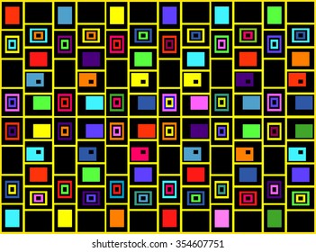 The abstract geometric background of colored squares