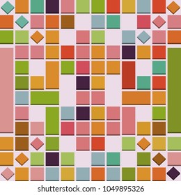 abstract geometric background with colorful 3D squares and rhombuses. creative cheerful futuristic background design template