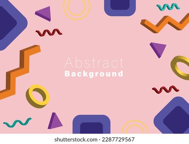 abstract geometric background, colorful 3d geometric shape elements on pink background, vector illustration minimal theme template for backdrop, social media, web sites, banner.