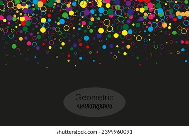 Resumen del fondo geométrico de los círculos coloridos, círculos arcoiris sobre fondo negro