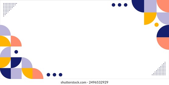 Abstract geometric background with colorful circles, dots, and white space for text.