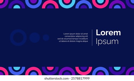 Abstract geometric background with colorful circular shape and a dark navy backdrop. Modern design