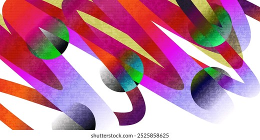 Abstract Geometric Background with Colorful Gradient Shapes and Spheres with Texture Effect. Creative Design for Banner, Poster or Advertising