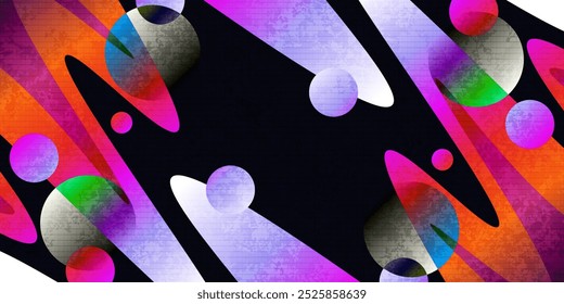 Abstract Geometric Background with Colorful Gradient Shapes and Spheres with Texture Effect. Creative Design for Banner, Poster or Advertising