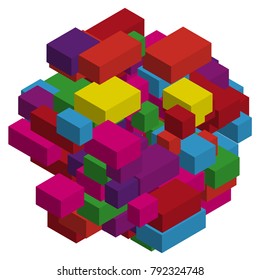 Abstract geometric background with colorful isometric rectangles and bricks. Three-dimensional, 3D vector illustration. Purple, violet color.