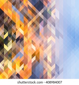 Abstract geometric background of colorful overlapping triangles. Trendy mosaic pattern. Perfect for design layouts of brochures, templates flyers, presentations. Vector illustration