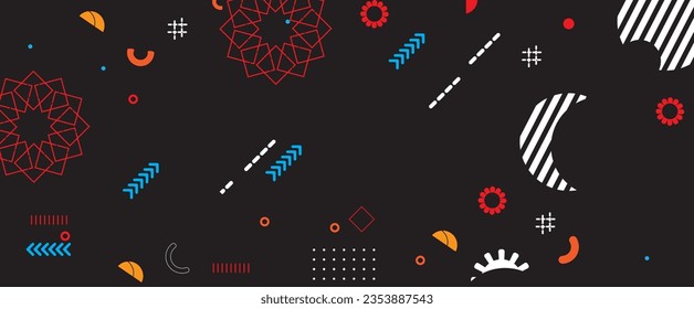 Abstract geometric background with colorful shapes and doodles. Vector illustration