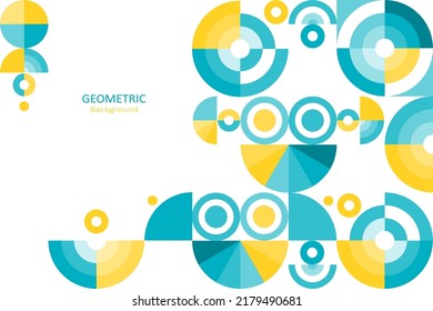 Abstract geometric background, colorful template flat design with the simple shape of circles and semi-circle. Mural design. Neo geometric. Vector Illustration.