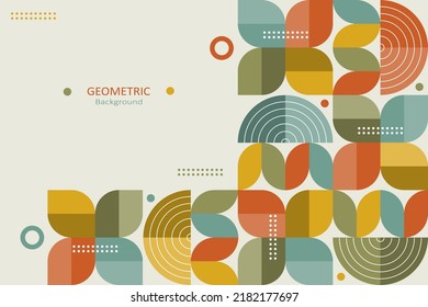 Abstract geometric background, colorful template flat design of mosaic pattern with the simple shape of semi-circles, dots, and lines. Landing page design, Vector Illustration.