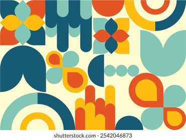 Abstract geometric background, colorful template flat design with the simple shape of circles, semi-circle, and lines