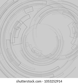 Abstract geometric background with concentric circles Dark circles on a gray background graphic decoration geometric lines Technology futuristic Design element for templates banners web Vector image