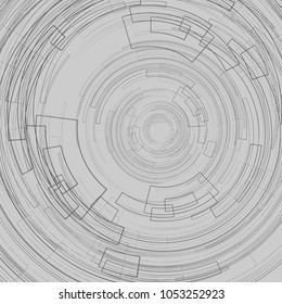 Abstract geometric background with concentric circles Dark circles on a gray background graphic geometric lines Technology futuristic Design element for templates banners web Vector image