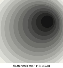 Abstract geometric background with concentric circles. Smooth transition from large light circle to small dark one. Effect of circular tunnel in perspective. Vector background with concentric elements