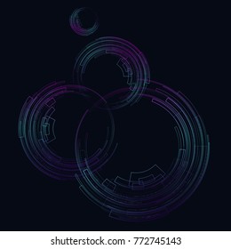 Abstract geometric background with concentric circles Bright circles on a dark blue background graphic geometric decorative lines Technology futuristic Design element for template banner web Vector 