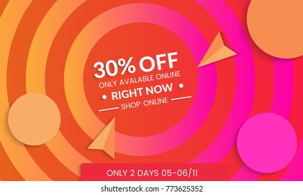 Abstract geometric background with concentric circles. Modern template for social media banner. Contemporary material design with realistic shadow over flat gradient background.