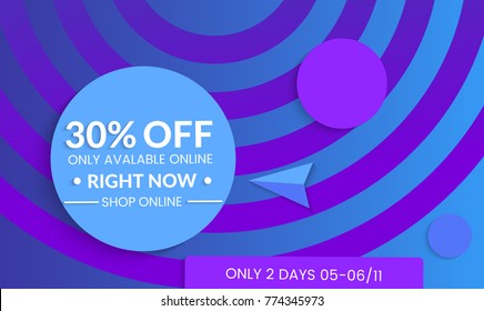 Abstract geometric background with concentric circles. Modern template for social media banner. Contemporary material design with realistic shadow over flat gradient background.