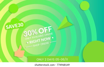 Abstract geometric background with concentric circles. Modern template for social media banner. Contemporary material design with realistic shadow over flat gradient background.