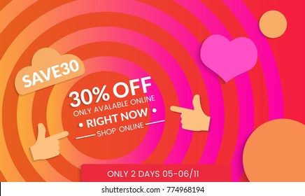 Abstract geometric background with concentric circles. Modern template for social media banner. Contemporary material design with realistic shadow over flat gradient background.