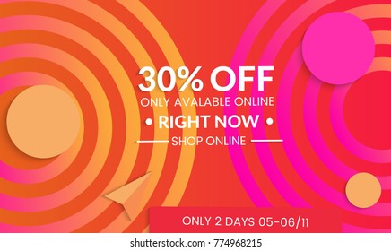 Abstract geometric background with concentric circles. Modern template for social media banner. Contemporary material design with realistic shadow over flat gradient background.