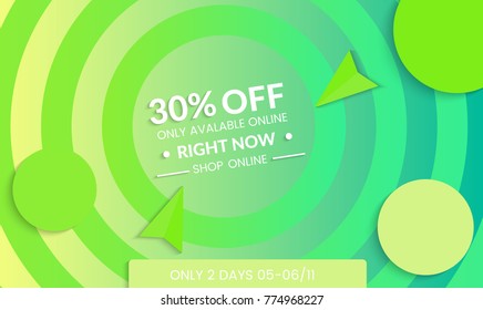 Abstract geometric background with concentric circles. Modern template for social media banner. Contemporary material design with realistic shadow over flat gradient background.