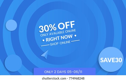 Abstract geometric background with concentric circles. Modern template for social media banner. Contemporary material design with realistic shadow over flat gradient background.