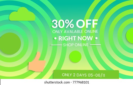 Abstract geometric background with concentric circles. Modern template for social media banner. Contemporary material design with realistic shadow over flat gradient background.