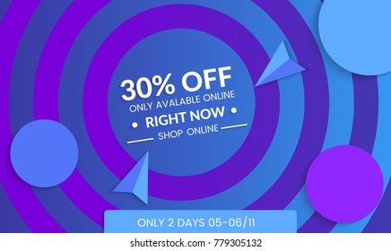Abstract geometric background with concentric circles. Modern template for social media banner. Contemporary material design with realistic shadow over flat gradient background.