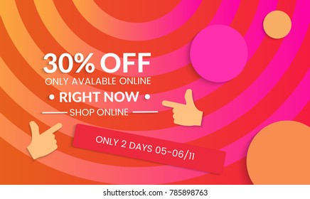 Abstract geometric background with concentric circles. Modern template for social media banner. Contemporary material design with realistic shadow over flat gradient background.