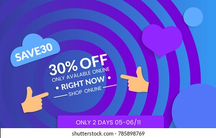 Abstract geometric background with concentric circles. Modern template for social media banner. Contemporary material design with realistic shadow over flat gradient background.
