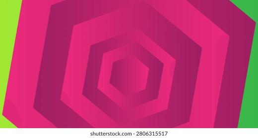 Abstract geometric background with concentric magenta pentagon shapes and lime green accents,10 eps