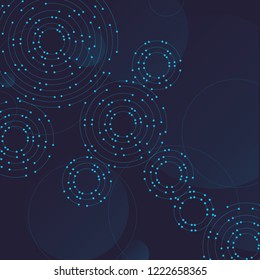 Abstract geometric background with connected circles and dots. Vector illustration.