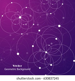 Abstract geometric background with connected circles and dots. Vector illustration.