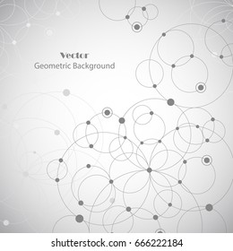 Abstract geometric background with connected circles and dots. Vector illustration.