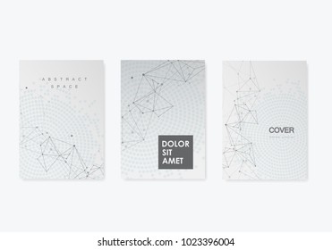 Abstract geometric background with connected lines and dots. Technology vector brochure cover design.
