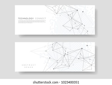 Abstract geometric background with connected lines and dots. Technology vector banner cover design.