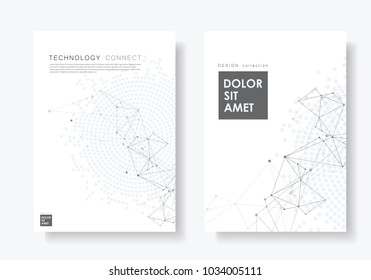 Abstract geometric background with connected lines and dots. Technology vector brochure cover design.