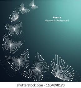 Abstract geometric background with connected lines and dots in a shape of butterflies. Vector illustration.