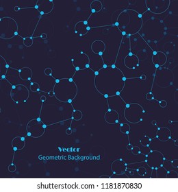 Abstract geometric background with connected lines, circles and dots. Vector illustration.