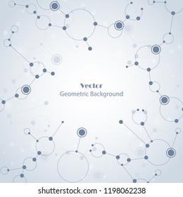 Abstract geometric background with connected lines, circles and dots. Vector illustration.