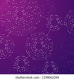 Abstract geometric background with connected lines, circles and dots. Vector illustration.
