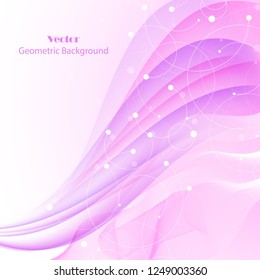 Abstract geometric background with connected lines, circles and dots. Vector illustration on wave flow background.