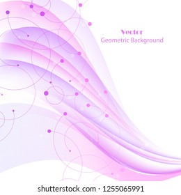 Abstract geometric background with connected lines, circles and dots. Vector illustration on wave flow background.