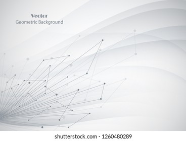 Abstract geometric background with connected lines and dots. Vector illustration on wave flow background.