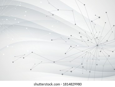 Abstract geometric background with connected lines and dots. Vector illustration on wave flow background.